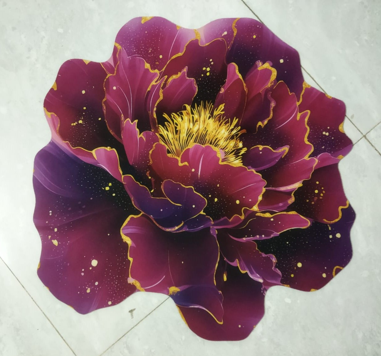 Midnight Galaxy Gold Peony 3D Floor Mat